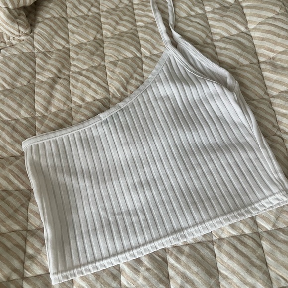 White Ribbed One-Shoulder Top - Picture 5 of 6